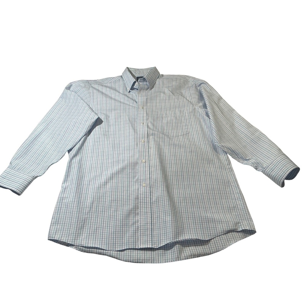 Eagle Shirtmakers Mens Blue Check Regular FitWrinkle Free Dress Shirt 16.5 32/33
